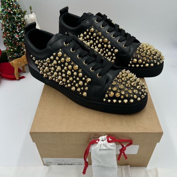 Men’s Christian Louboutin, Louis Junior, leather spike sneakers size 45 Italy - Picture 1 of 10